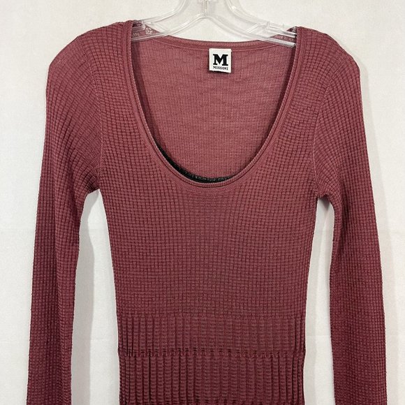 Missoni Red Knit Chevron Long Sleeve Scoop Neck Dress Merino Wool Blend Size 4 - Picture 3 of 10